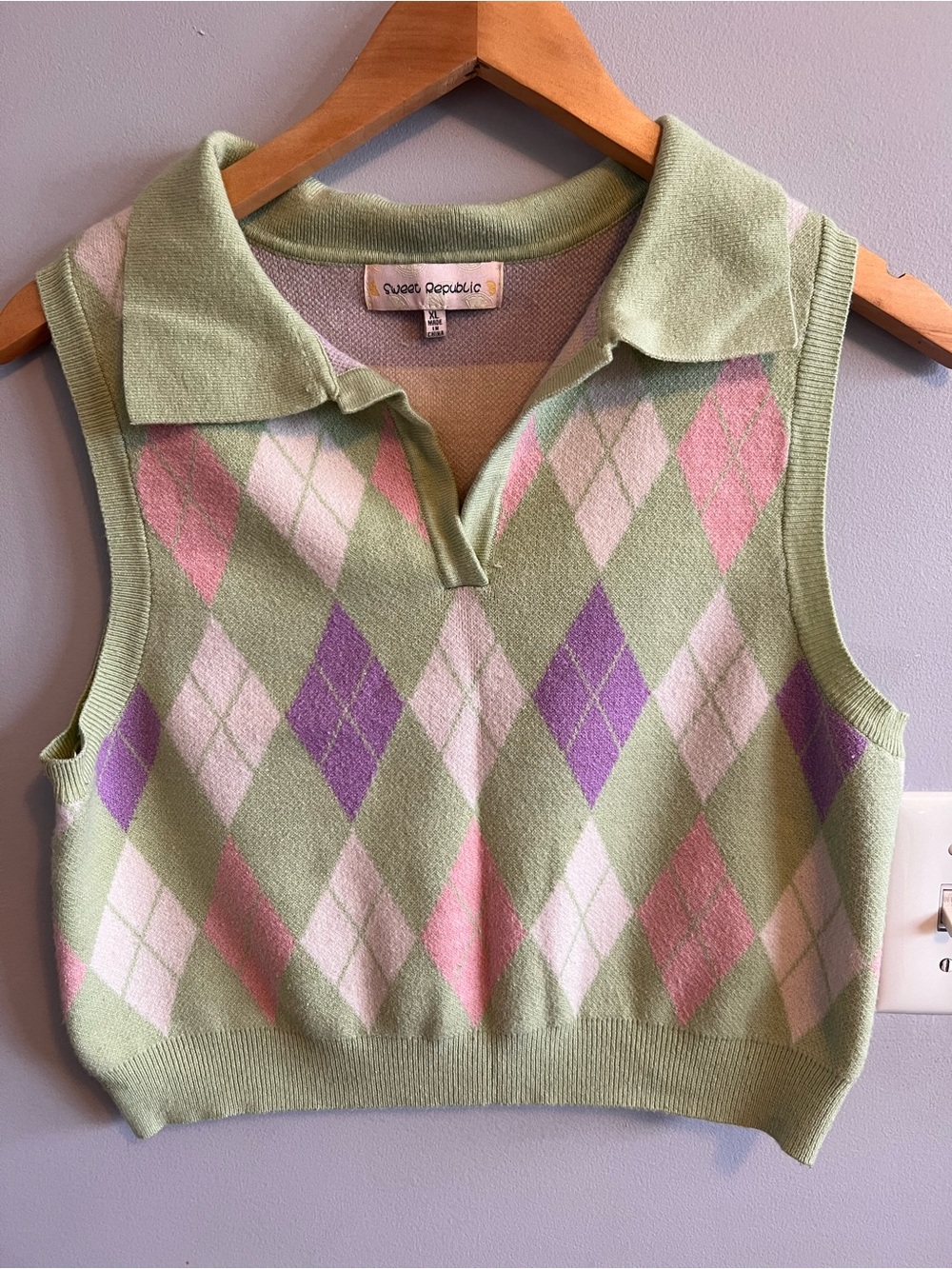 Sweet replublic Pastel Argyle Sleeveless Polo - Mint, Pink, Lavender, Cream